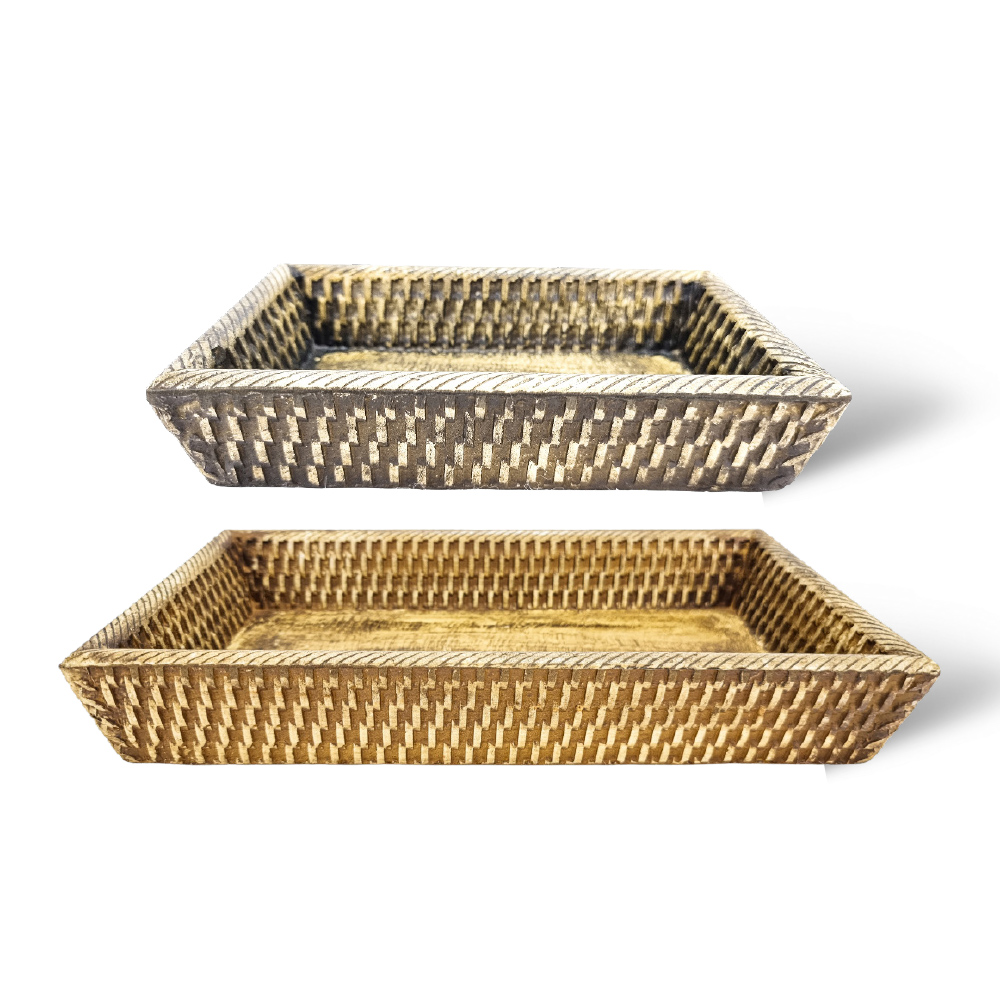 VASO RETANGULO BAIXO RATTAN / PEQUENO